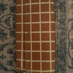 Fossil Brown and White Checkered Wallet